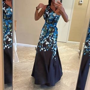 Carmen Marc Valvo One Shoulder Floral Evening Gown